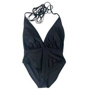 Black Plunge‎ V-neck One-Piece Swimsuit Womens Size L